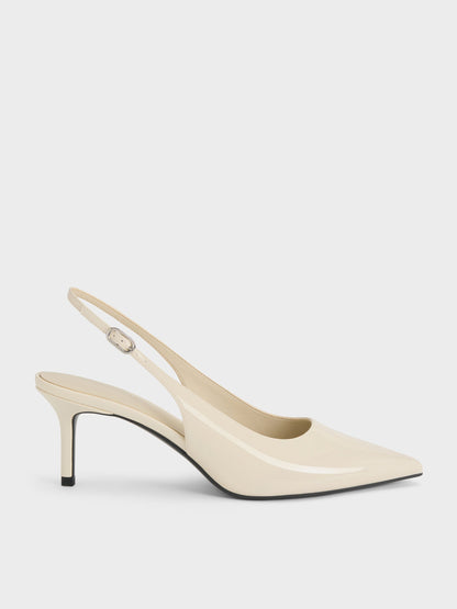 Kaia Patent Slingback Pumps - Chalk | CHARLES & KEITH