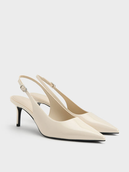 Kaia Patent Slingback Pumps - Chalk | CHARLES & KEITH