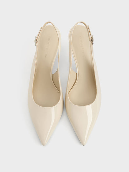 Kaia Patent Slingback Pumps - Chalk | CHARLES & KEITH