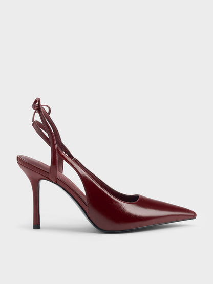 Back-Bow Slingback Pumps - Burgundy | CHARLES & KEITH