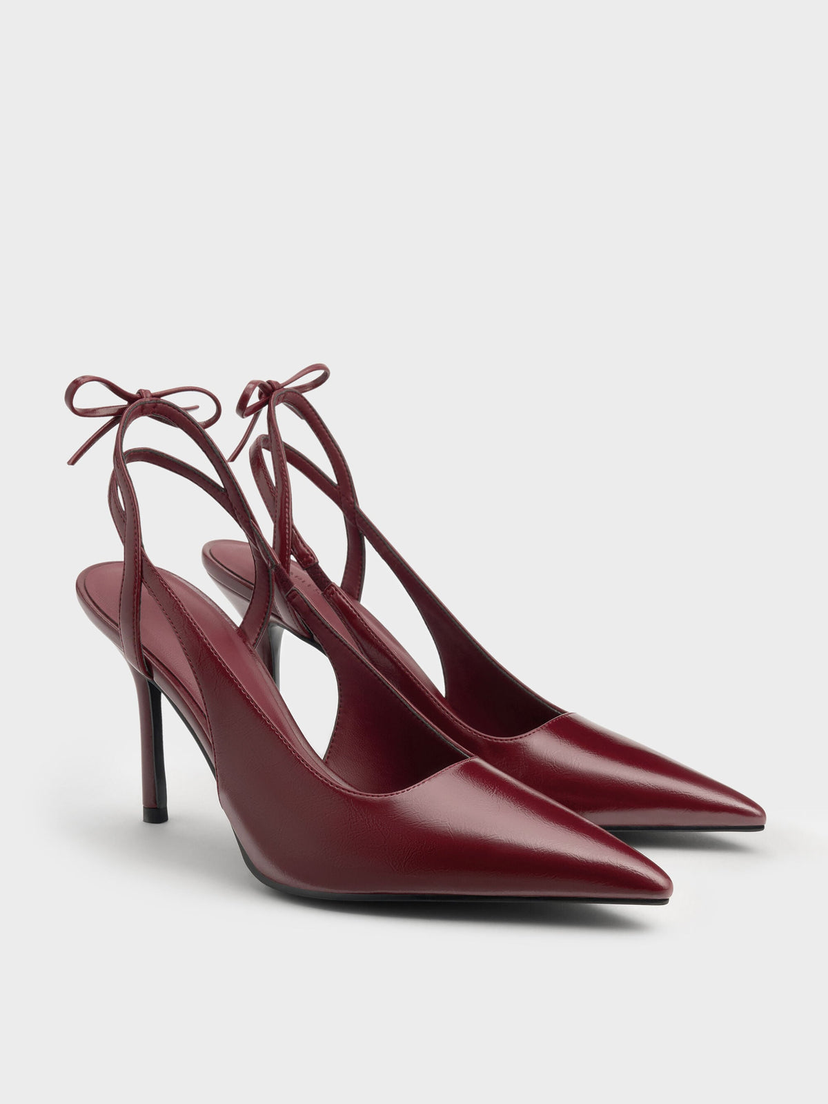 Back-Bow Slingback Pumps - Burgundy | CHARLES & KEITH