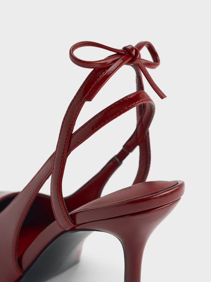 Back-Bow Slingback Pumps - Burgundy | CHARLES & KEITH