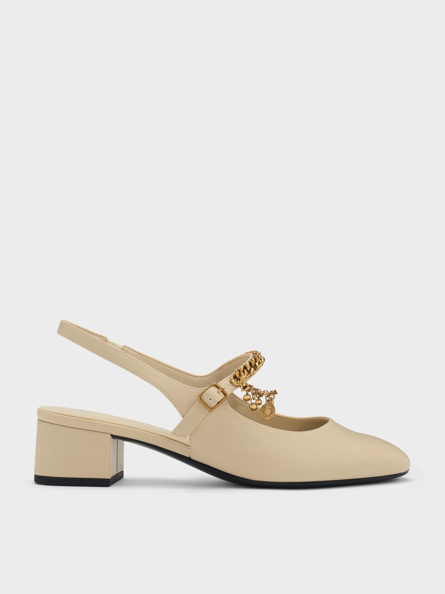 Double-Chain Charm Mary Jane Slingback Pumps - Chalk | CHARLES & KEITH
