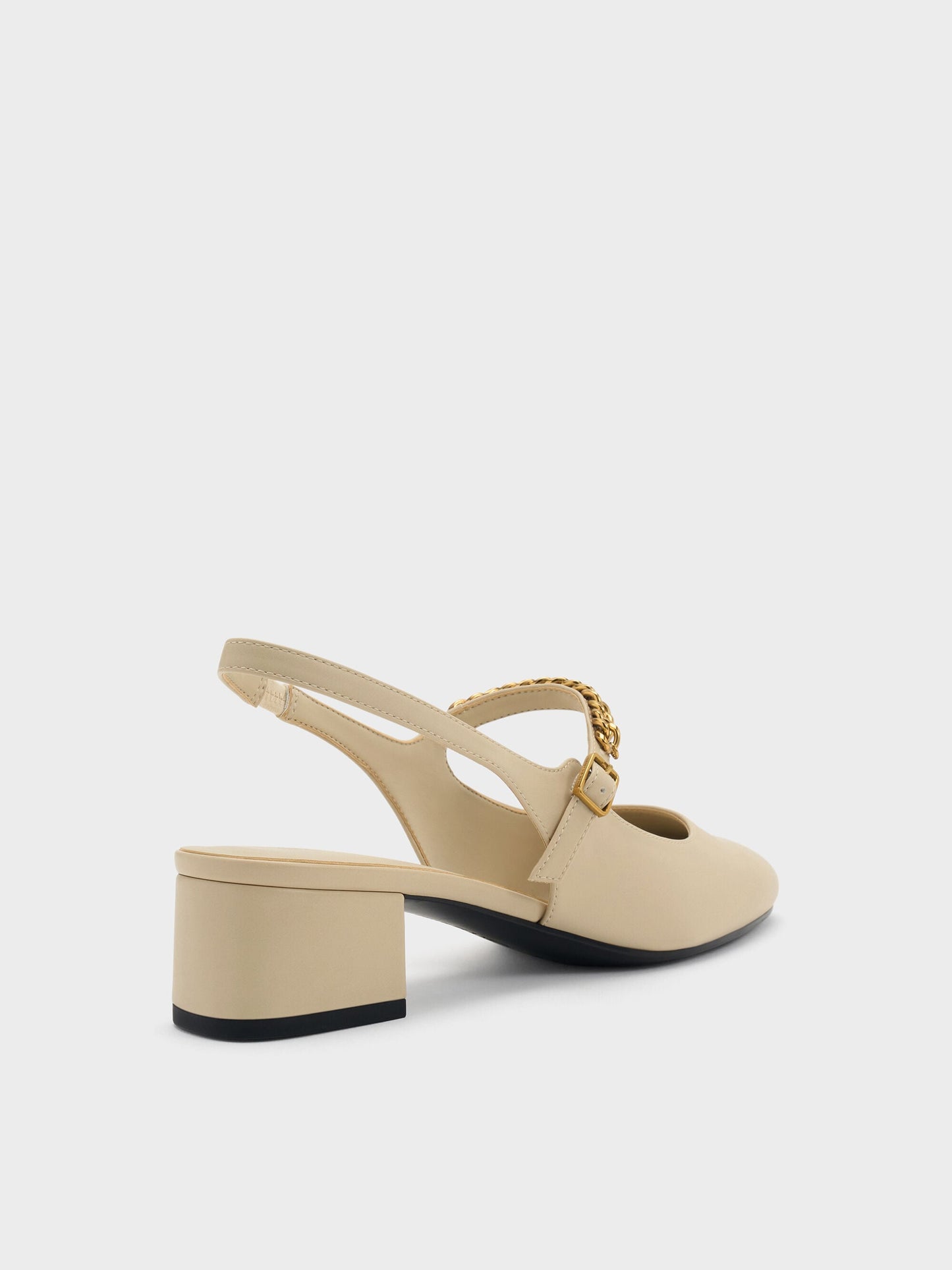 Double-Chain Charm Mary Jane Slingback Pumps - Chalk | CHARLES & KEITH