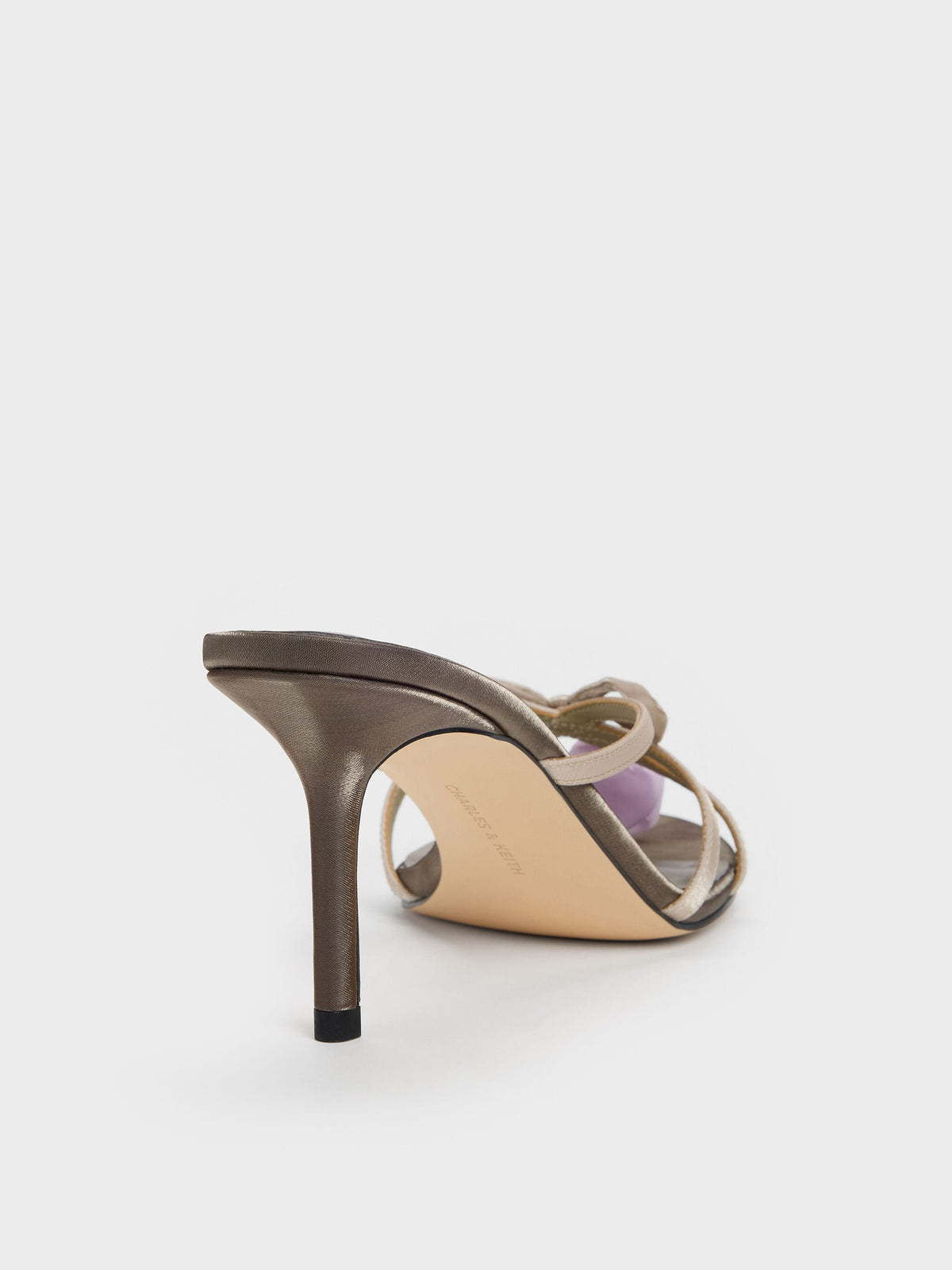 Bow Flower-Pearl Heeled Mules - Dark Brown Textured | CHARLES & KEITH