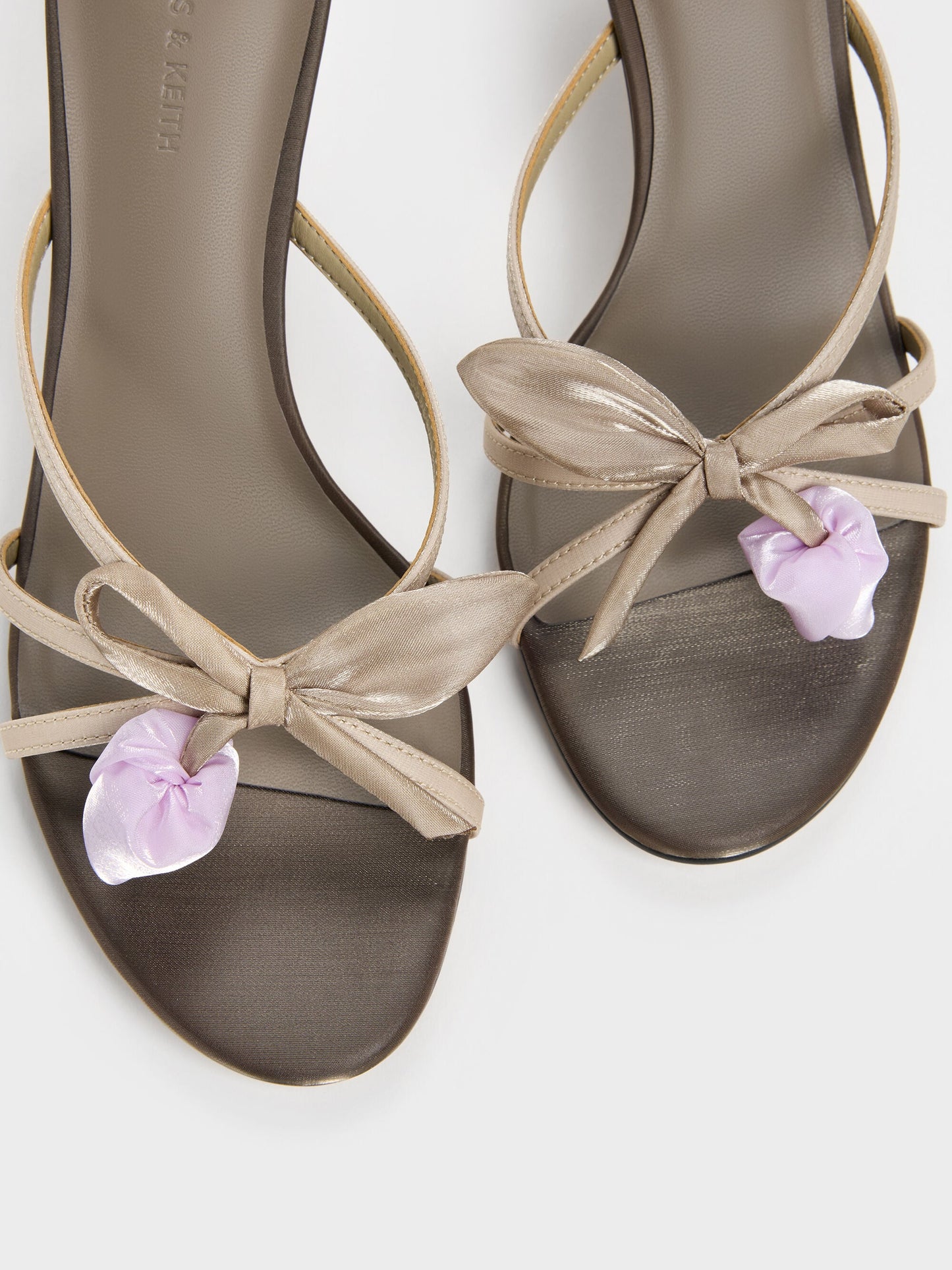 Bow Flower-Pearl Heeled Mules - Dark Brown Textured | CHARLES & KEITH
