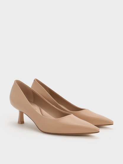 Emmy Pointed Kitten Heel Pumps - Nude | CHARLES & KEITH