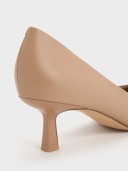 Emmy Pointed Kitten Heel Pumps - Nude | CHARLES & KEITH