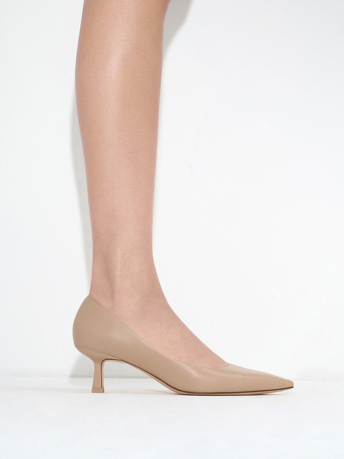 Emmy Pointed Kitten Heel Pumps - Nude | CHARLES & KEITH