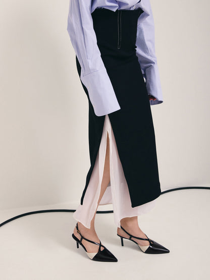 Two-Tone Pointed Slingback Pumps - Black Box | CHARLES & KEITH