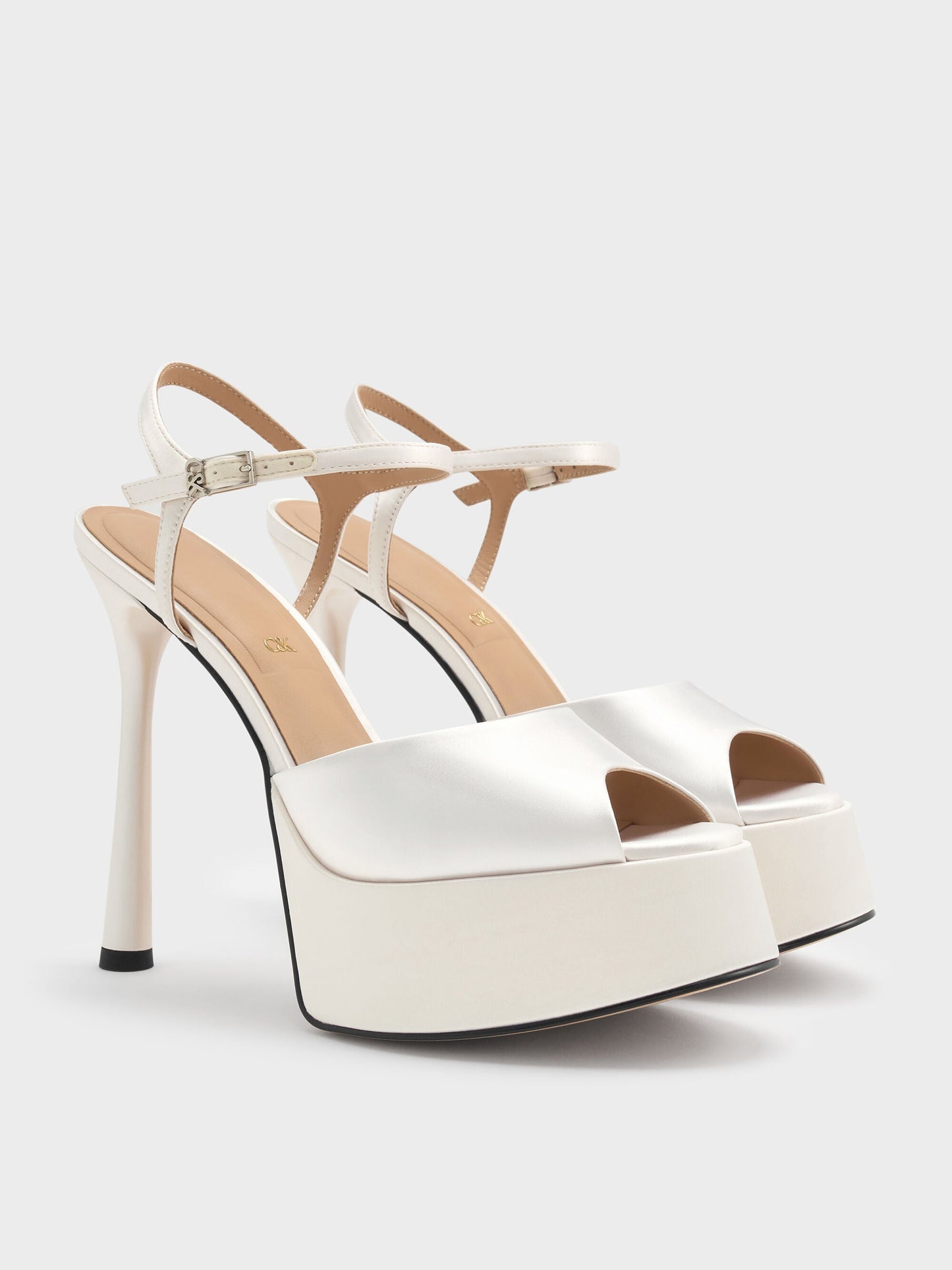 Francesca Peep-Toe Platform Heels - White | CHARLES & KEITH