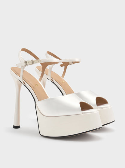Francesca Peep-Toe Platform Heels - White | CHARLES & KEITH