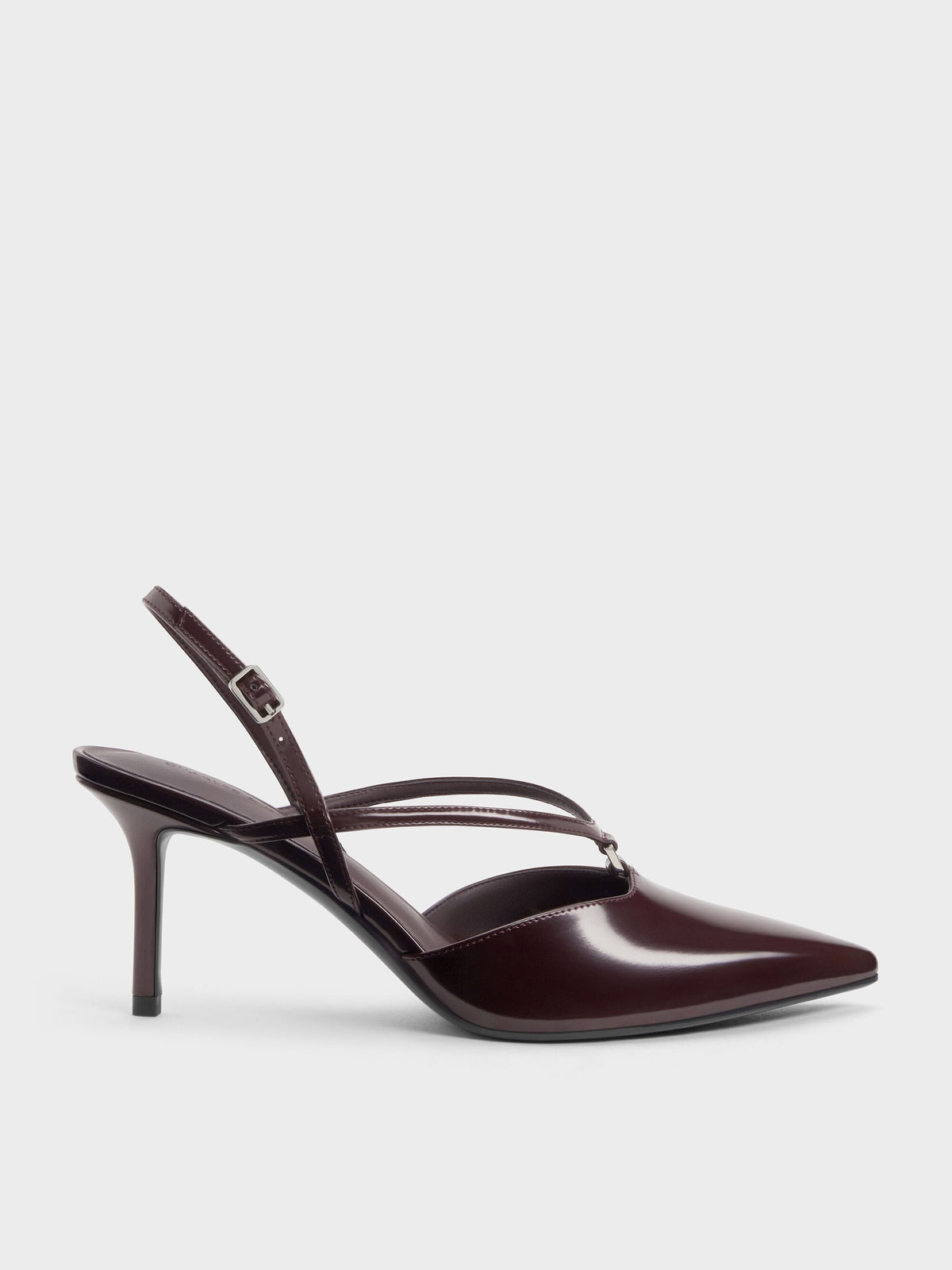 V-Strap Slingback Pumps - Burgundy | CHARLES & KEITH