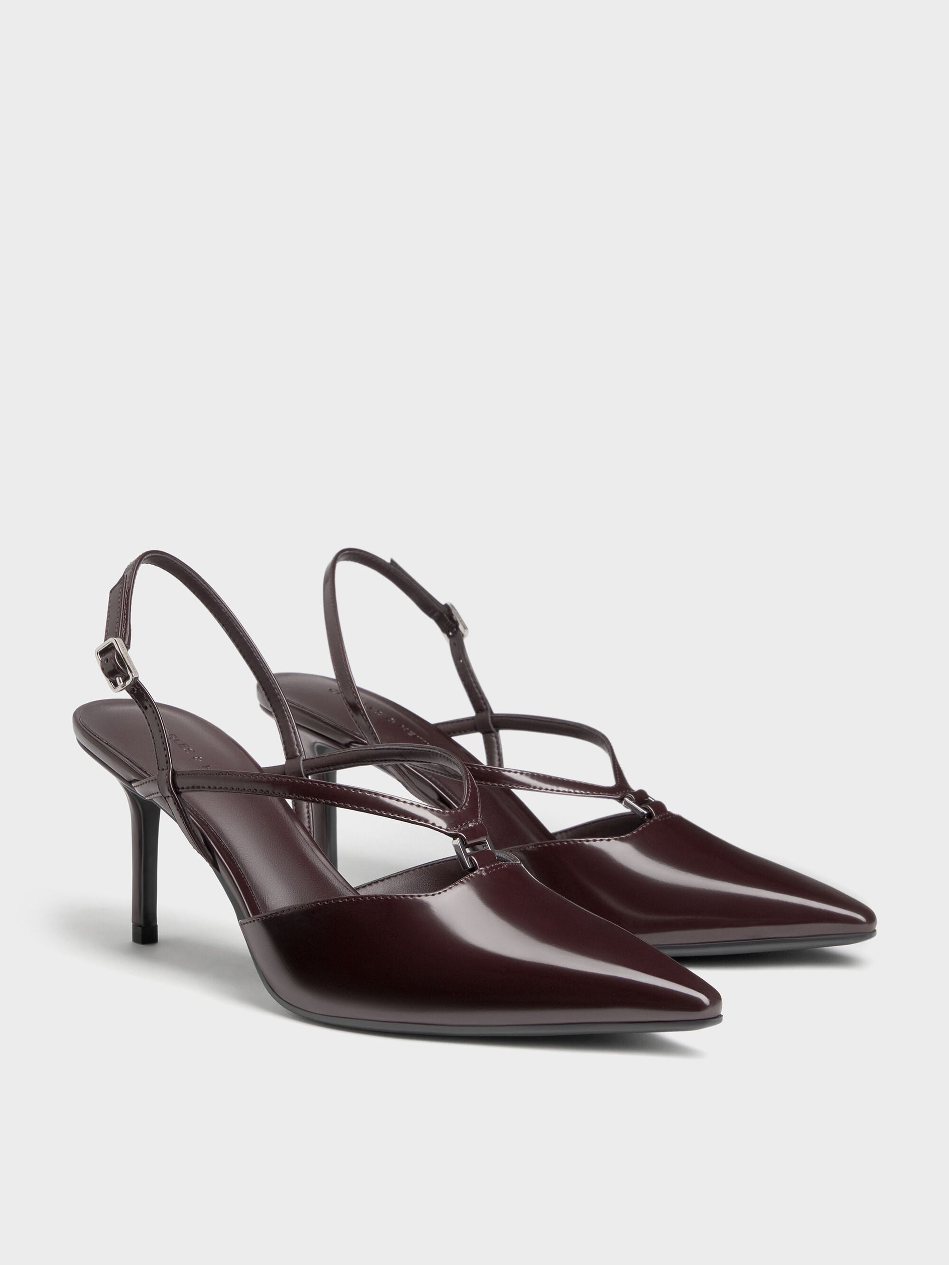 V-Strap Slingback Pumps - Burgundy | CHARLES & KEITH
