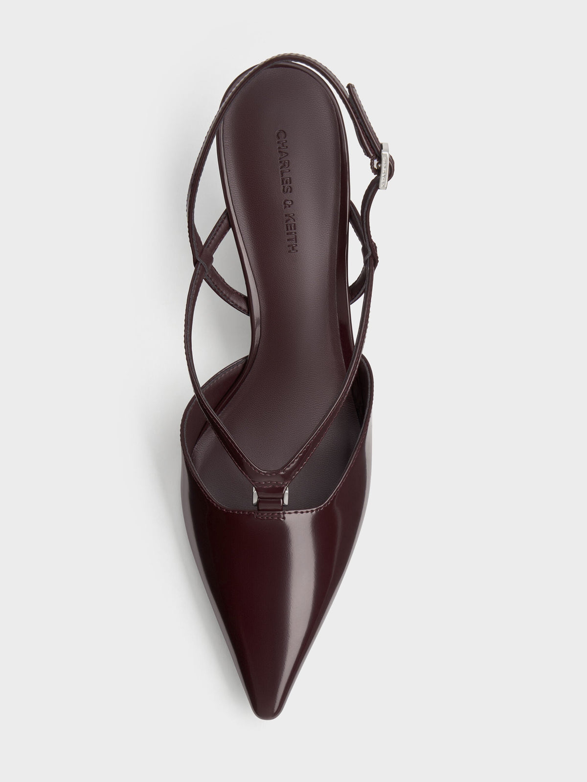 V-Strap Slingback Pumps - Burgundy | CHARLES & KEITH