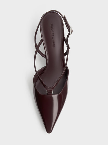 V-Strap Slingback Pumps - Burgundy | CHARLES & KEITH