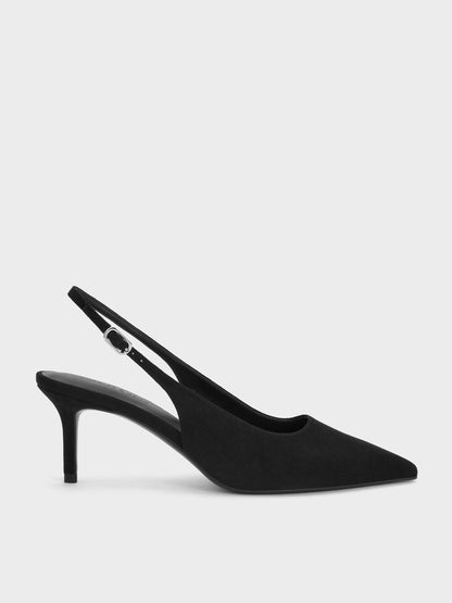 Kaia Faux Suede Slingback Pumps - Black Textured | CHARLES & KEITH