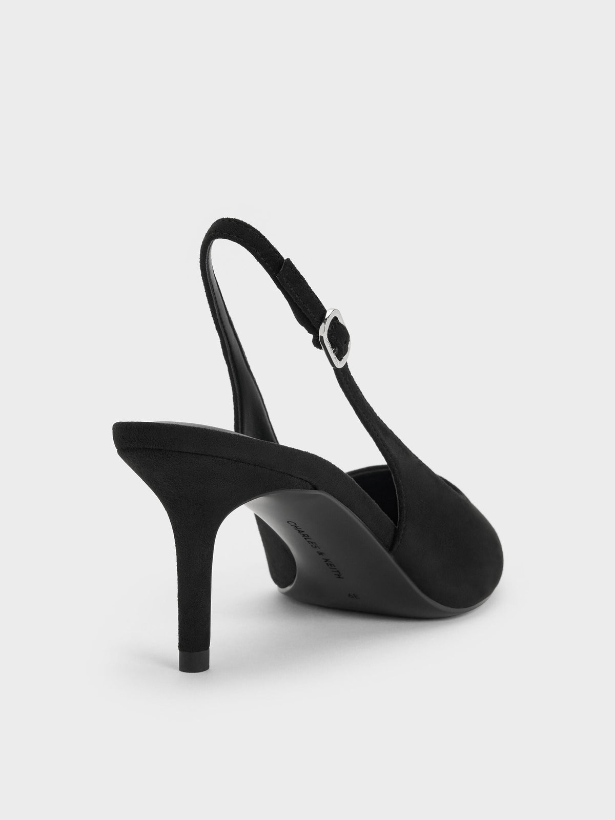 Kaia Faux Suede Slingback Pumps - Black Textured | CHARLES & KEITH