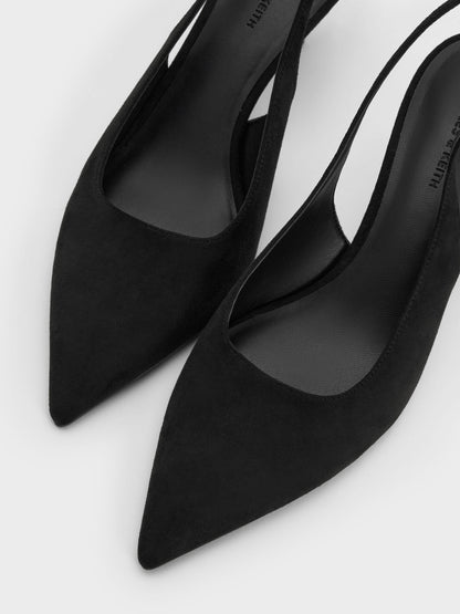 Kaia Faux Suede Slingback Pumps - Black Textured | CHARLES & KEITH