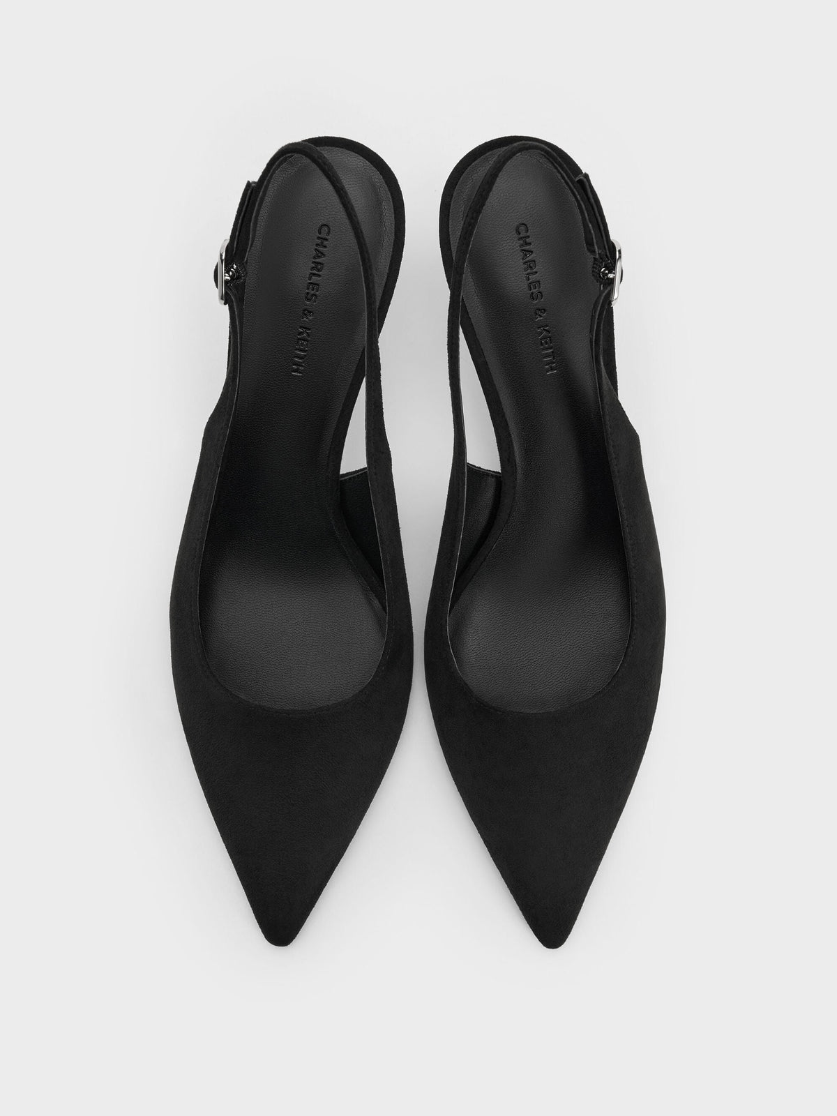 Kaia Faux Suede Slingback Pumps - Black Textured | CHARLES & KEITH
