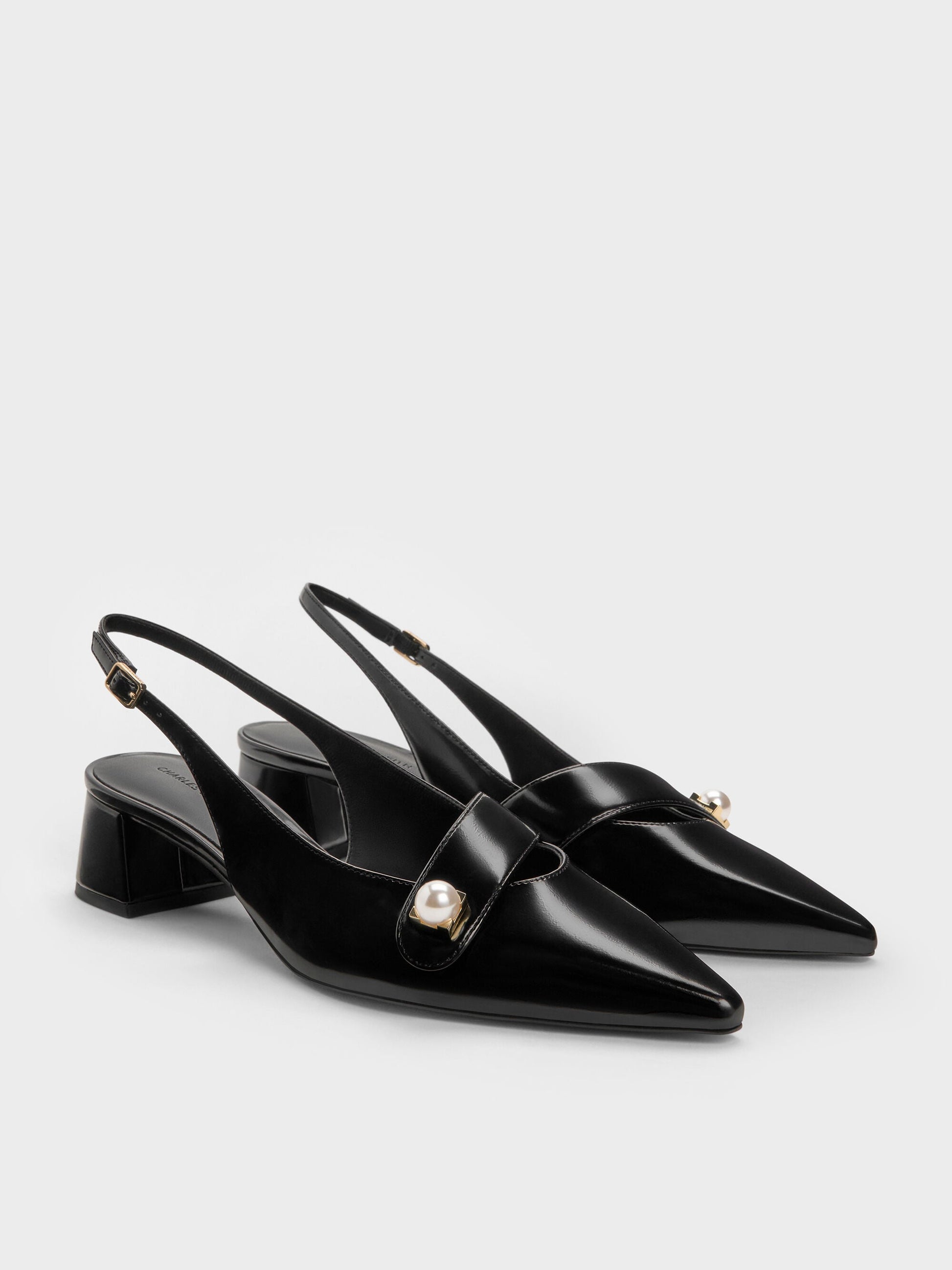 Marie Pearl Slingback Pumps - Black Box | CHARLES & KEITH