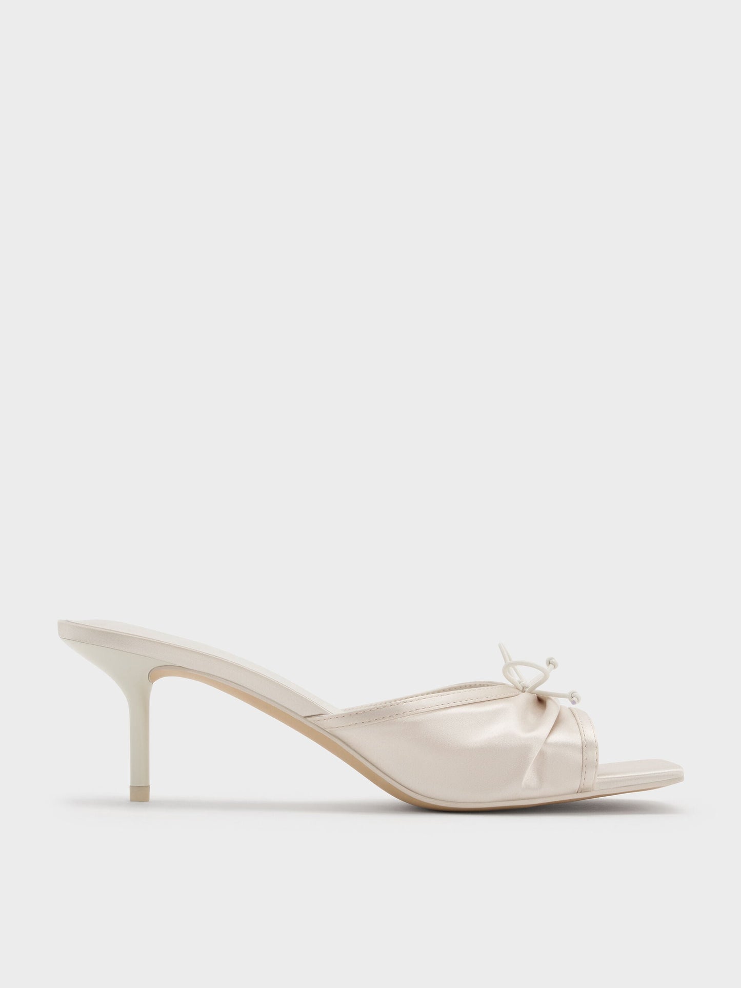 Sadira Satin Ruched Bow Heeled Mules - Chalk | CHARLES & KEITH
