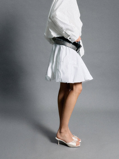 Sadira Satin Ruched Bow Heeled Mules - Chalk | CHARLES & KEITH