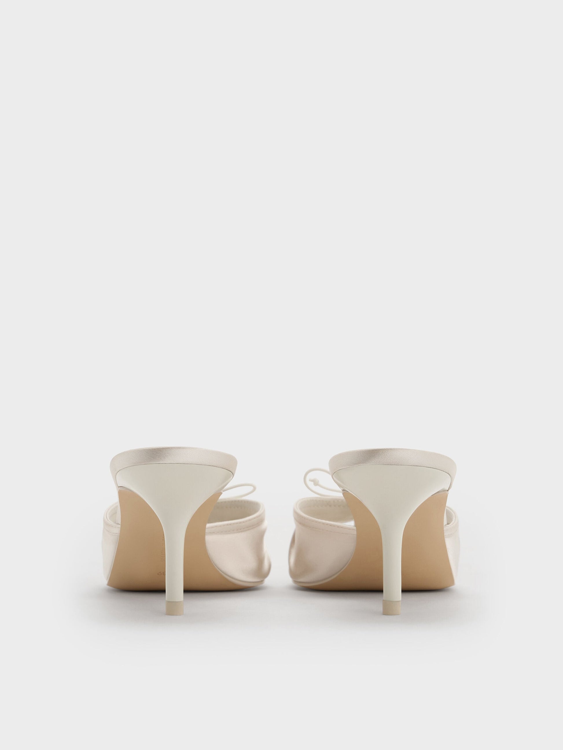 Sadira Satin Ruched Bow Heeled Mules - Chalk | CHARLES & KEITH