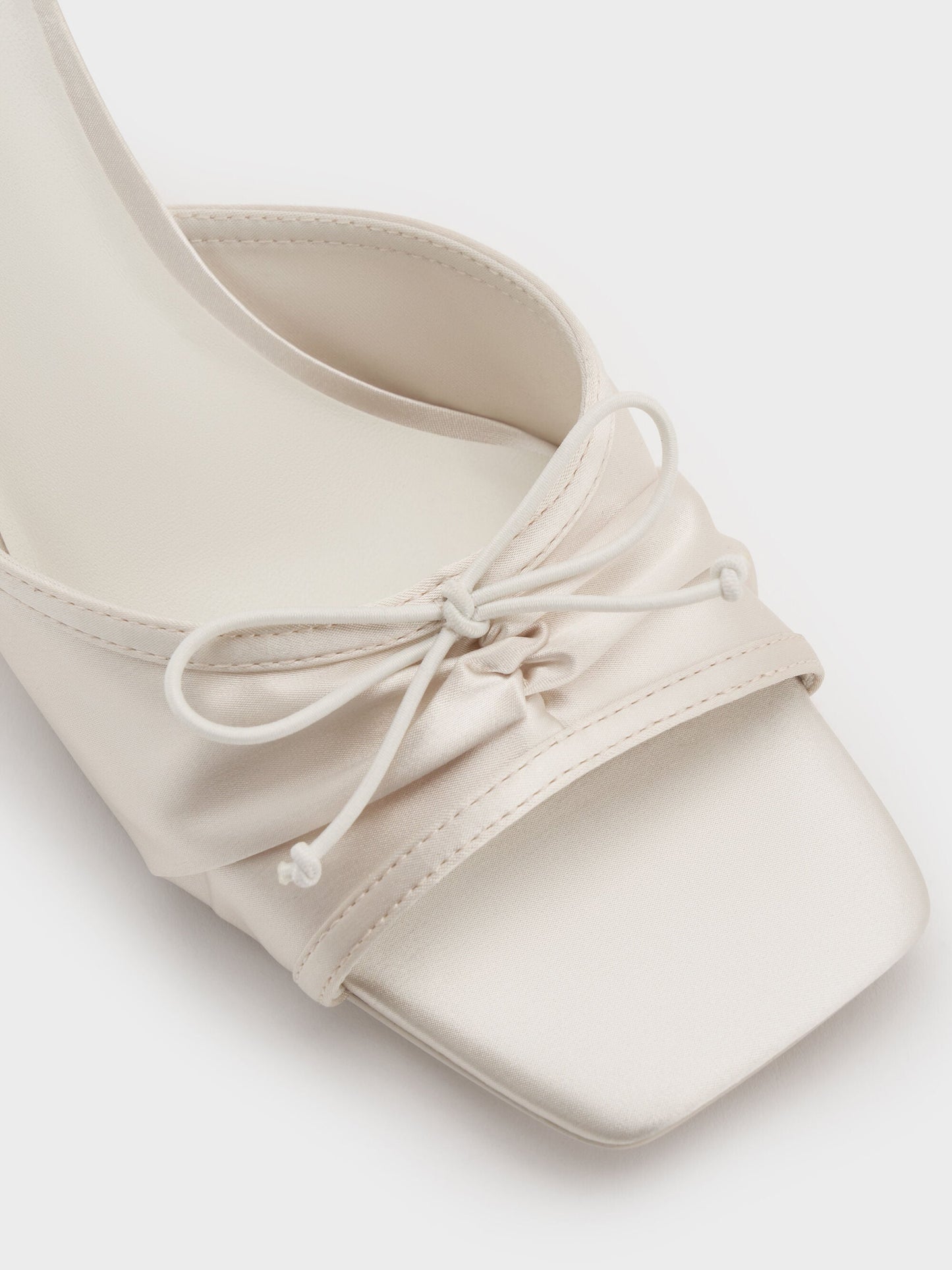 Sadira Satin Ruched Bow Heeled Mules - Chalk | CHARLES & KEITH