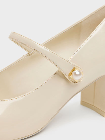 Marie Pearl Mary Jane Pumps - Cream | CHARLES & KEITH