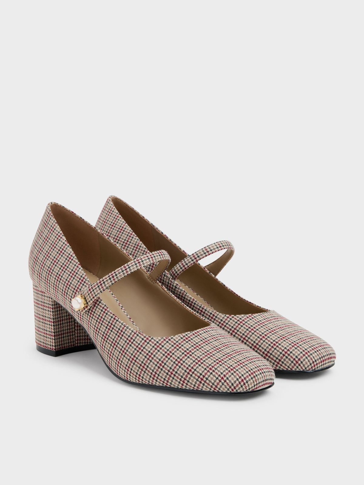 Marie Checkered Pearl Mary Jane Pumps - Multi | CHARLES & KEITH