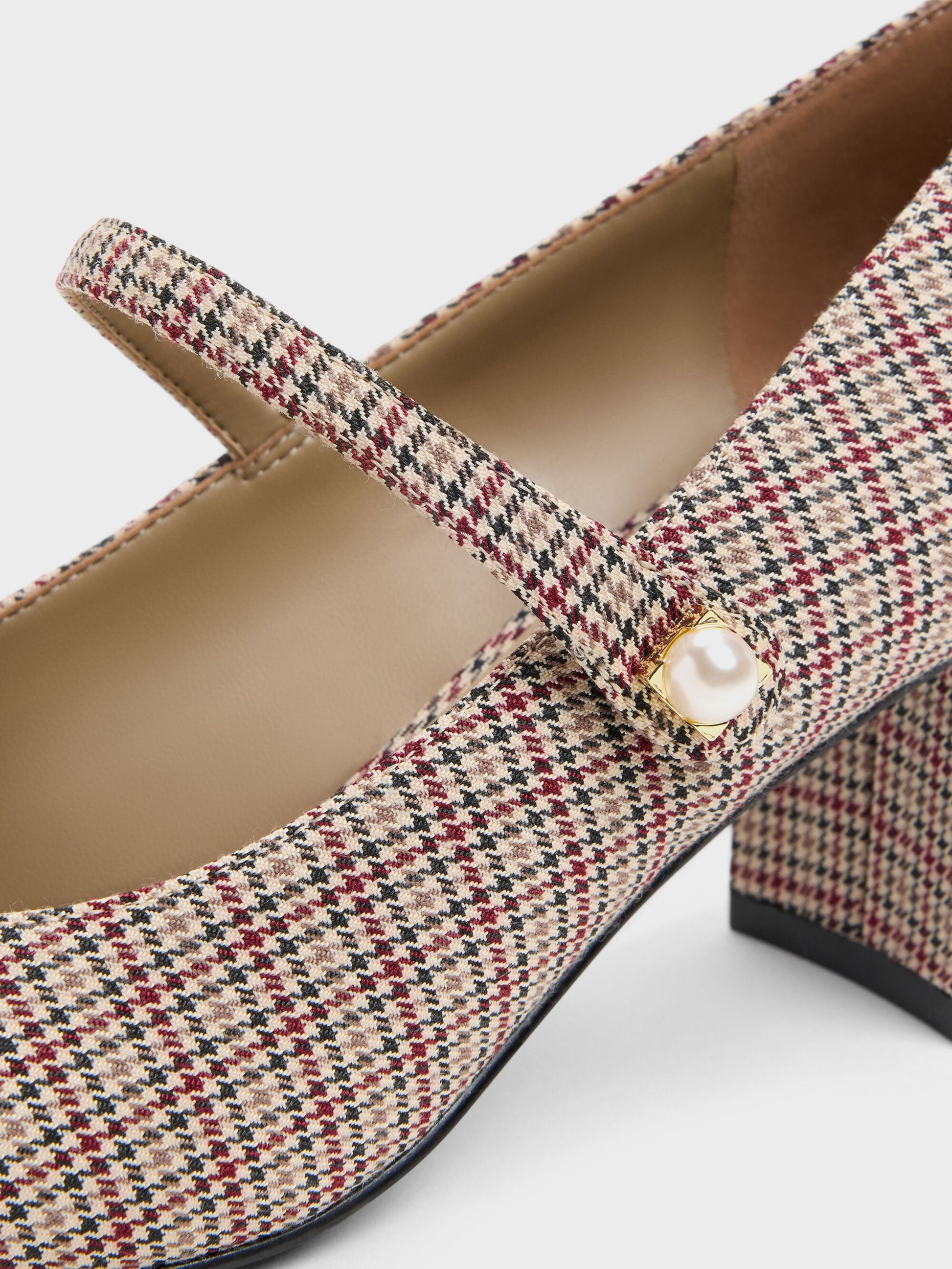 Marie Checkered Pearl Mary Jane Pumps - Multi | CHARLES & KEITH