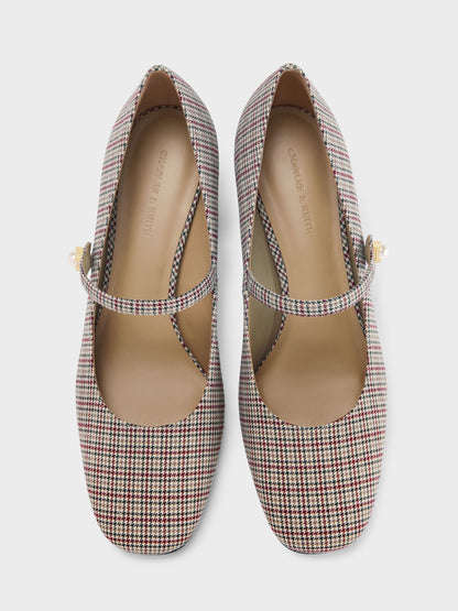 Marie Checkered Pearl Mary Jane Pumps - Multi | CHARLES & KEITH
