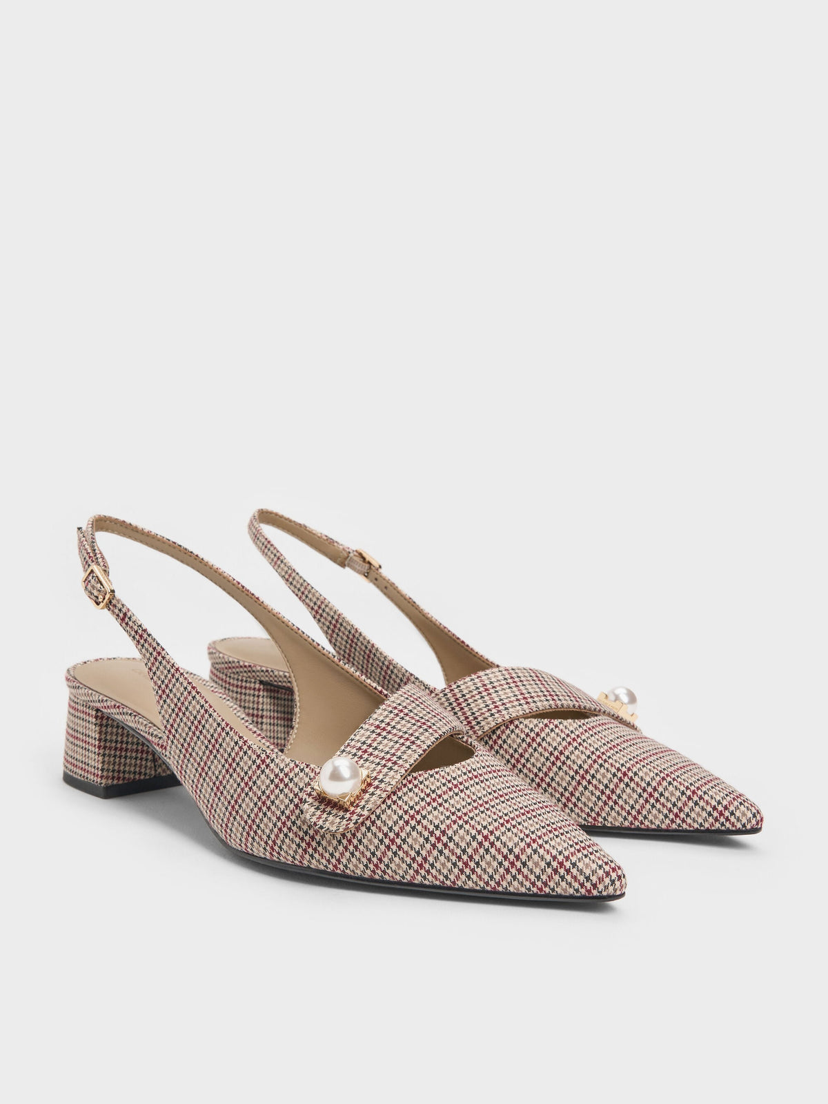 Marie Checkered Pearl Slingback Pumps - Multi | CHARLES & KEITH