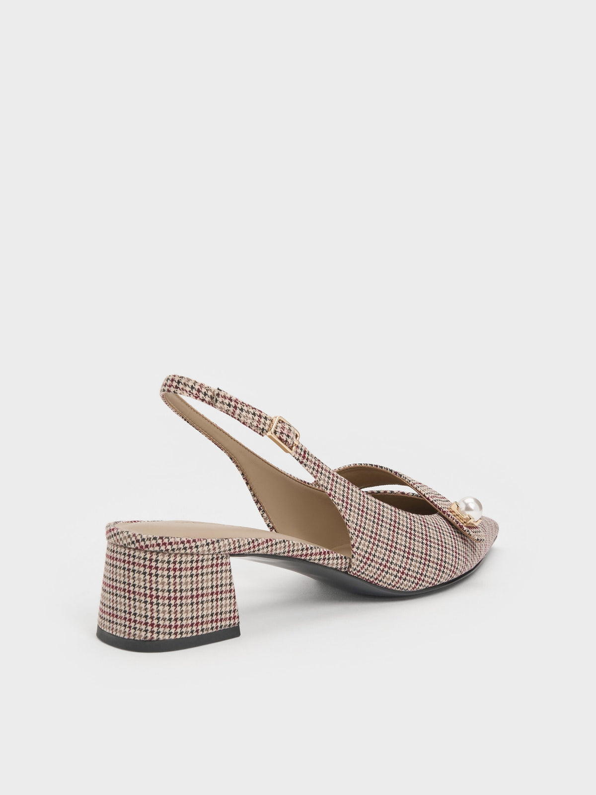 Marie Checkered Pearl Slingback Pumps - Multi | CHARLES & KEITH