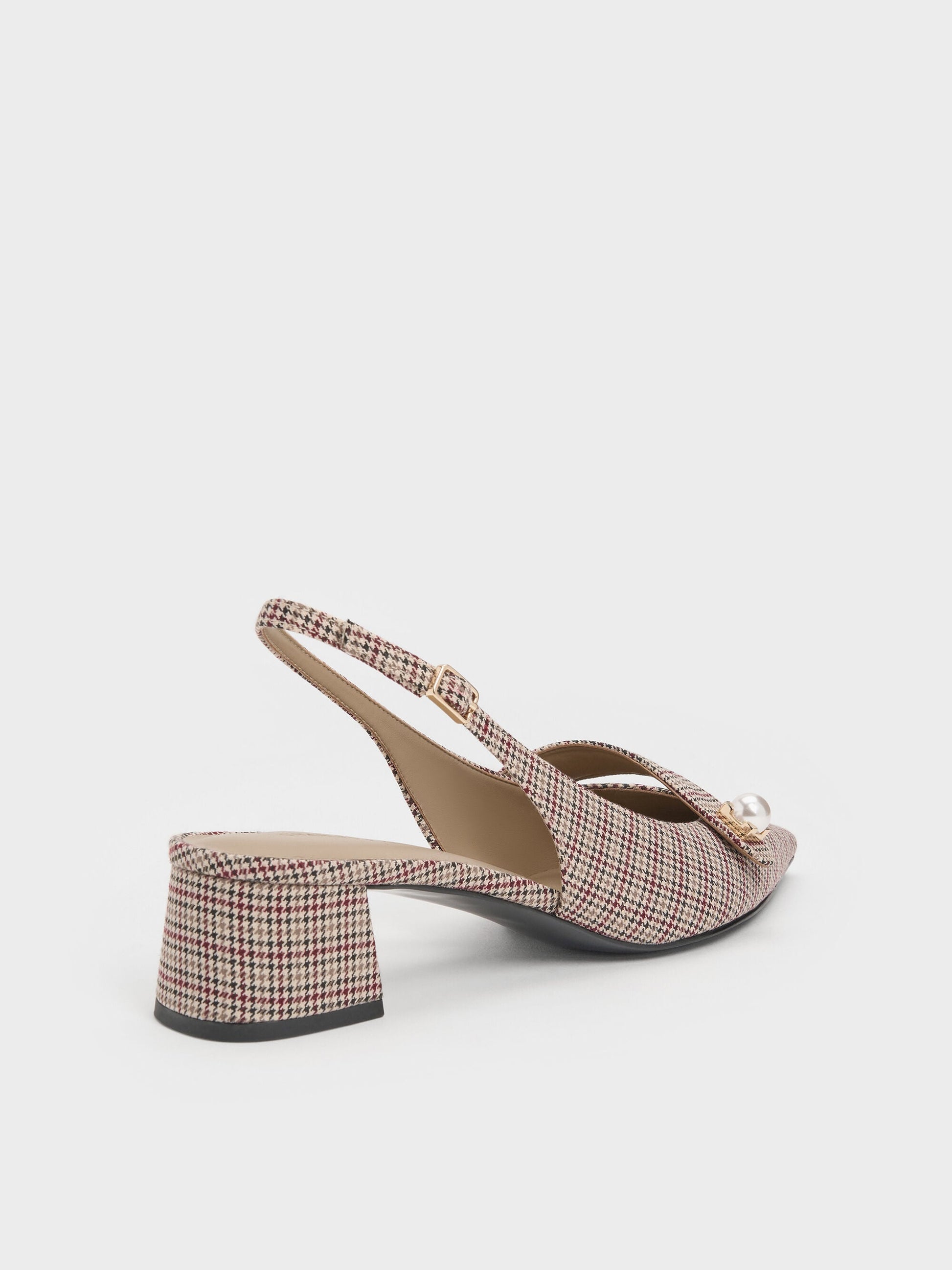 Marie Checkered Pearl Slingback Pumps - Multi | CHARLES & KEITH
