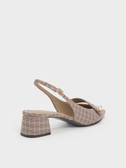 Marie Checkered Pearl Slingback Pumps - Multi | CHARLES & KEITH