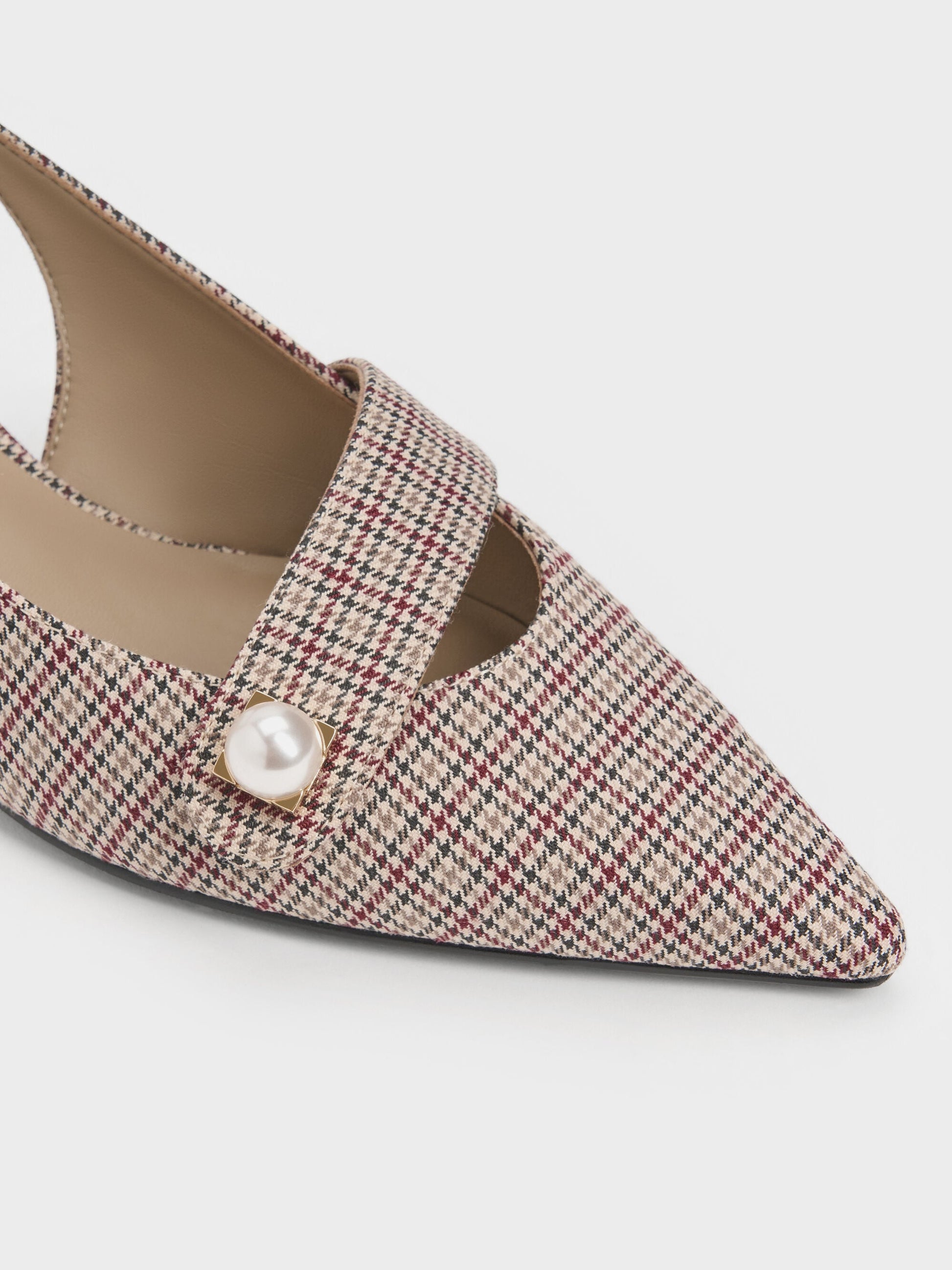 Marie Checkered Pearl Slingback Pumps - Multi | CHARLES & KEITH