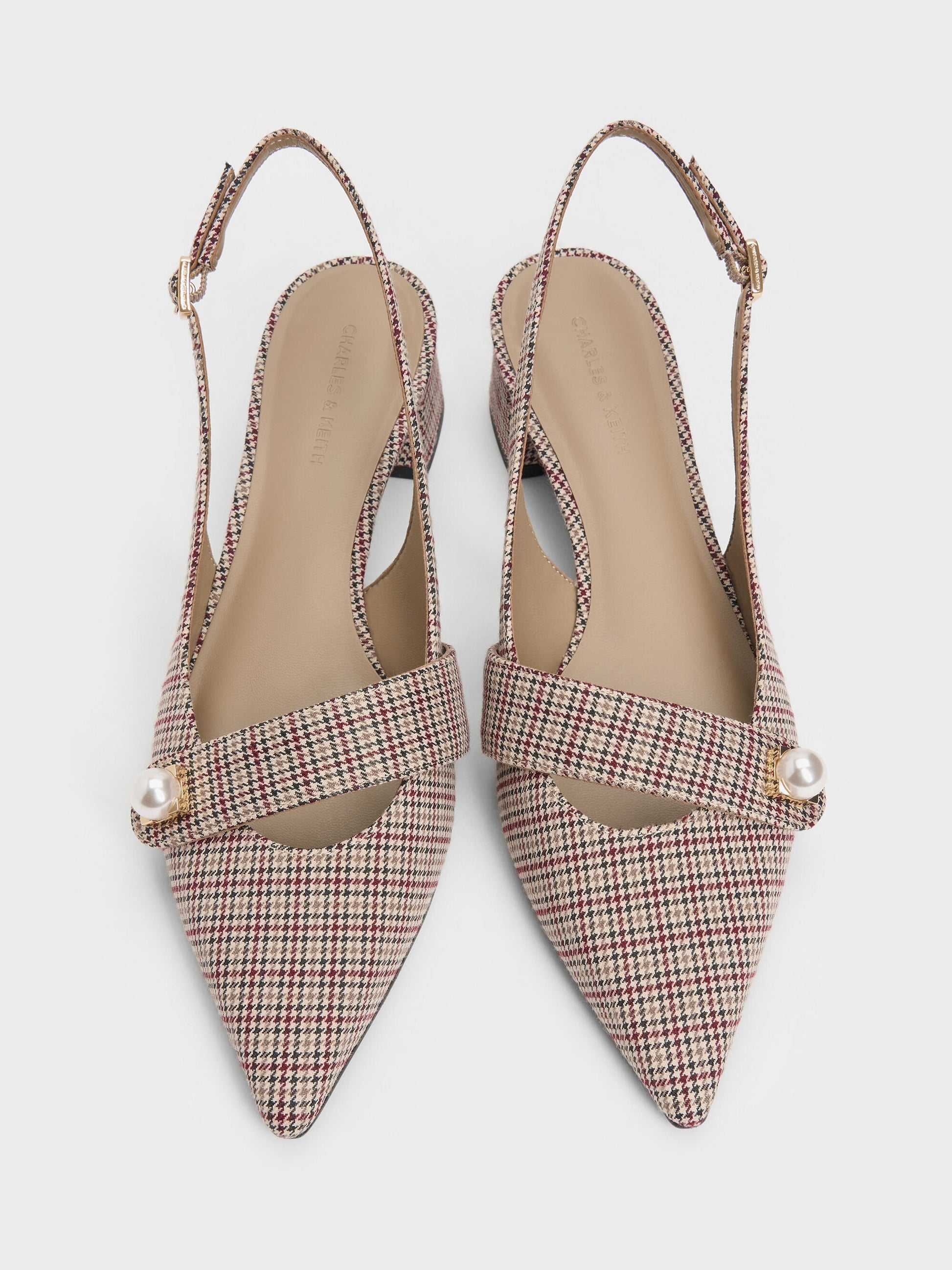 Marie Checkered Pearl Slingback Pumps - Multi | CHARLES & KEITH