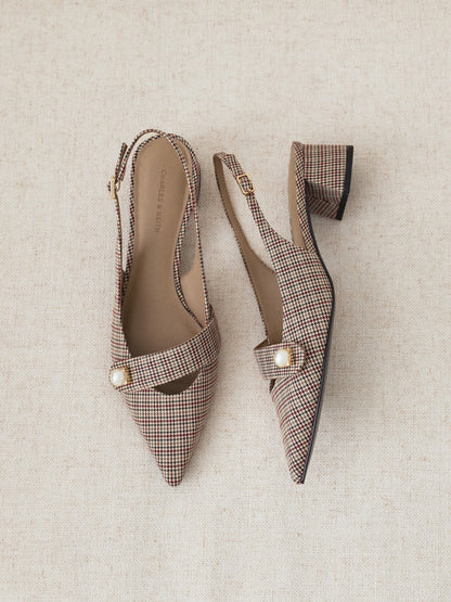 Marie Checkered Pearl Slingback Pumps - Multi | CHARLES & KEITH