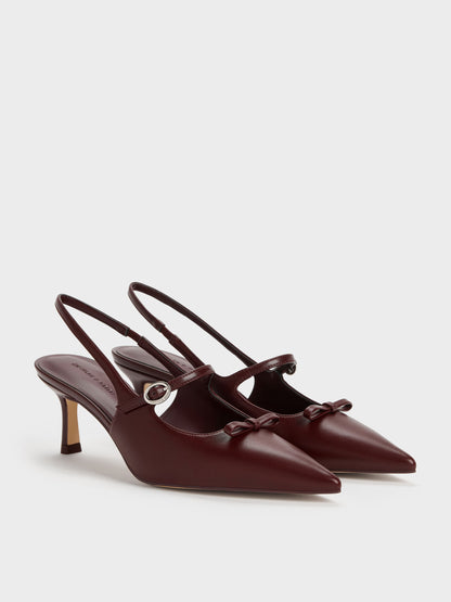 Sonali Bow Slingback Pumps - Burgundy | CHARLES & KEITH