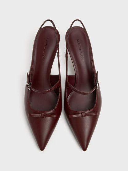 Sonali Bow Slingback Pumps - Burgundy | CHARLES & KEITH