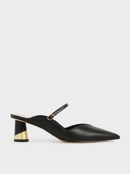 Cammie Metallic-Heel Mules - Black | CHARLES & KEITH