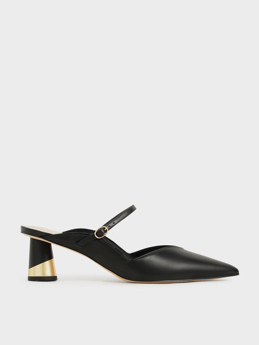 Cammie Metallic-Heel Mules - Black | CHARLES & KEITH
