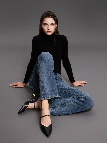 Cammie Metallic-Heel Mules - Black | CHARLES & KEITH