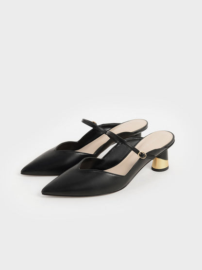 Cammie Metallic-Heel Mules - Black | CHARLES & KEITH
