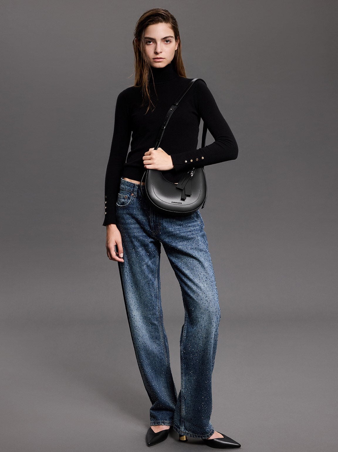 Cammie Metallic-Heel Mules - Black | CHARLES & KEITH