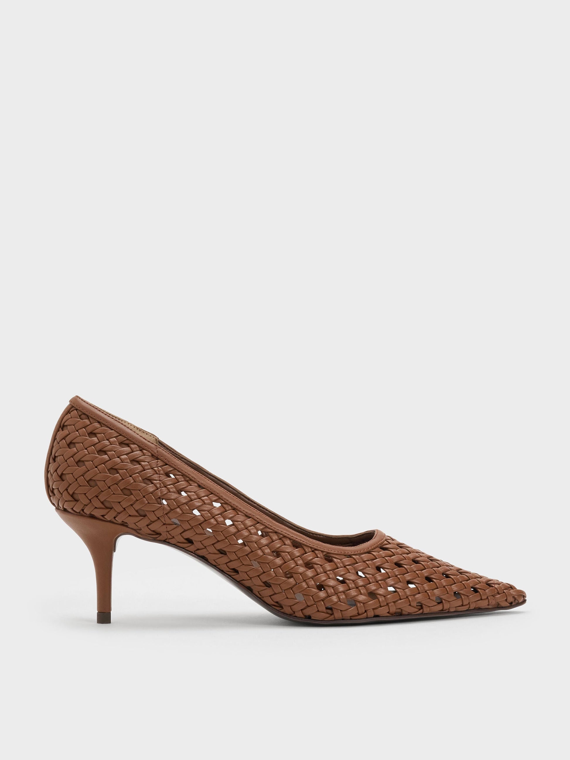 Woven Pointed Stiletto Pumps - Brown | CHARLES & KEITH