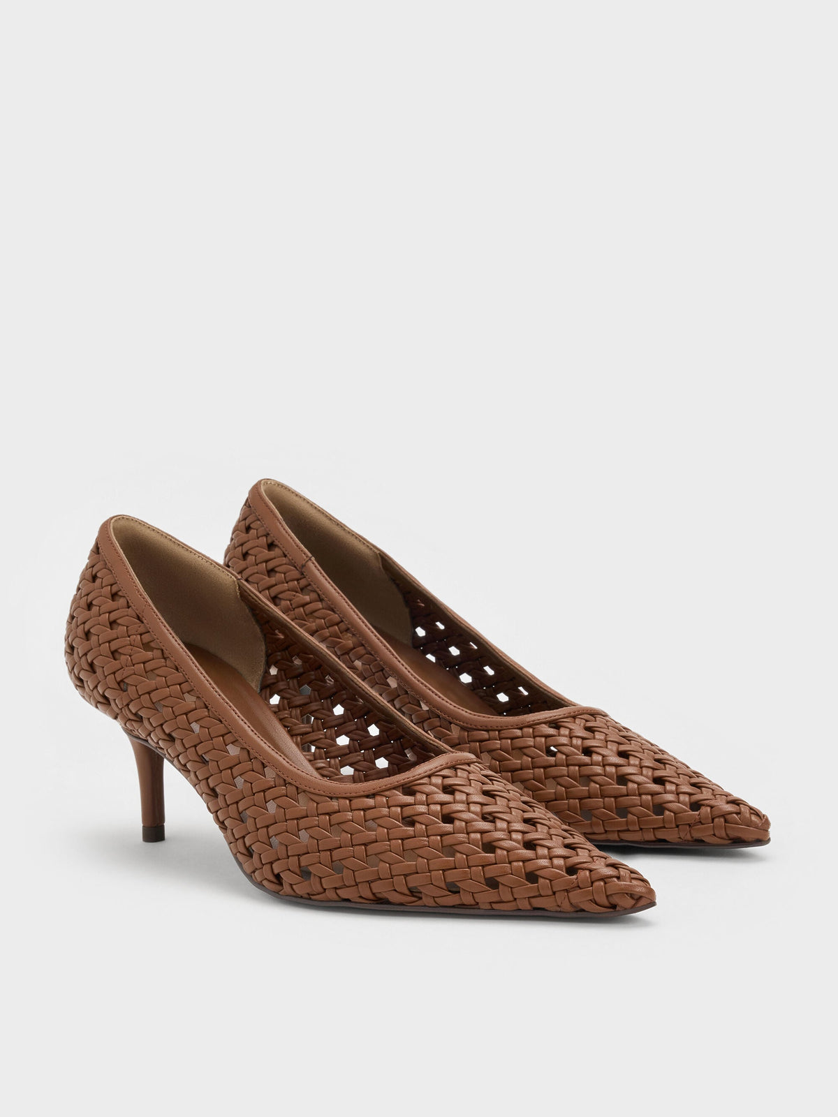 Woven Pointed Stiletto Pumps - Brown | CHARLES & KEITH