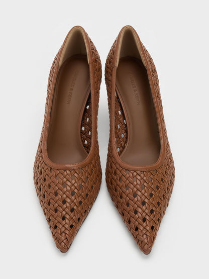 Woven Pointed Stiletto Pumps - Brown | CHARLES & KEITH